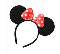 Black Minnie Mouse Ears on Alice Band with Red and White Spotted Bow
