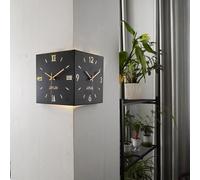 (Black) Modern Nordic Silent Wall Clock, Double-Sided Metal Corner Wall Clock, Elegance Decorative Art Corner Wall Clocks, Living Room Wall Clock