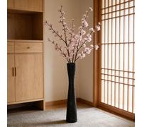 (Black) Modern Tall Nordic Striped Floor Vase - White & Black Plastic Flower Vase Suitable for Living Room, Bedroom, Wedding,