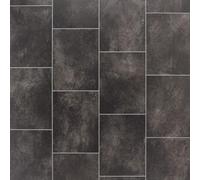 Black Modern Tile Effect Anti-Slip Vinyl Flooring For Kitchen, Bathroom, & Living Room, 2.3mm Thick Cushion Backed Vinyl Sheet, 2 Years Warranty-1m(3'3") X 2m(6'6")-2m²