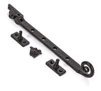Black Monkey Tail Window Stay 250mm Curly Casement Arm with Pins & Screws