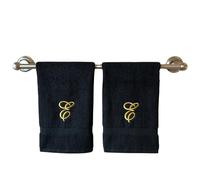 Black Monogrammed Hand Towels for Bathroom - Luxury Hotel Quality Personalized Initial Embroidered Towel for Powder Room, Spa - GOTS Organic Certified - Set of 2 Gold Letter E