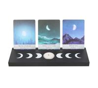 Black Moon Phase Tarot Card Stand Tealight Holder - Celestial Design Wooden Stand for Tarot Cards and Tealights, Bohemian Home Decor, Gift for Tarot Enthusiasts and Spiritual Spaces