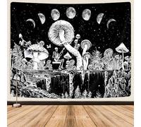 Black Moon Phase Wall Tapestry - Gothic, Hippie, Skull Skeleton Design - 60x40 Inch Trippy Galaxy Star Butterfly Aesthetic Witchy Tarot Wall Hanging for Bedroom