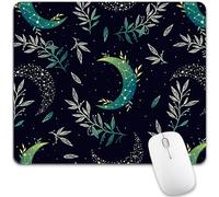 Black Moon Stars Mouse Pad Cute, Mystical Herb Square Computer Mousepads Washable Dark Boho Crescent Magic Nature Leaf Desk Mouse Pads Non-Slip Rubber Base for Gaming Office Laptop Wireless Mouse