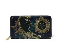 Black Moon Sun Wallet Real Leather Zipper Coin Phone Purse Clutch for Women