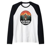Black Morel Explorer Mushroom Forager Hiking Raglan Baseball Tee