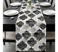 Black Moroccan Table Runner 13x60 Inches Long Abstract Gradient Gold Black Geometric Cotton Linen Table Runner Burlap Style for Dinner Table Party Decor Tabletop Decorations