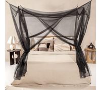 Black Mosquito Net for Single to King-Sized Beds - 4 Side Openings & 6 Hanging Loops - Decorative Rectangular Shape for Home & Travel - Bed Canopy Hanging Kit & Carrying Bag Included