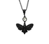 Black Moth Pendant Necklace with Moonstone Accent - Gothic Dark Academia Style Jewelry for Everyday Wear
