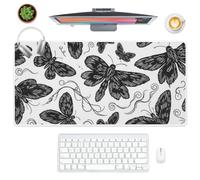 Black Moths Desk Mat Long Mouse Mat with Non-Slip Rubber Base Smooth Face Gaming Mouse Pad 80X30 CM Mousemat Desk Decor Accessories Gift Mousepad Gaming for School Home Office