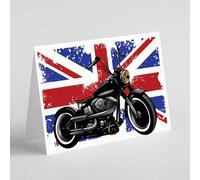 Black motorbike with Union Jack flag birthday card