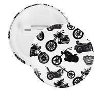 Black Motorcycle Silhouette Set from Different Perspectives on White 5 PCs Round Tinplate Badge, Badge Lapel Tie Pin, Lightweight Button Badge for Women Men Office Worker Teacher Student Decor
