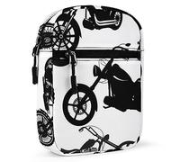 Black Motorcycle Silhouette Set from Different Perspectives on White Adjustable Fanny Waist Pack Pouch, Waterproof Crossbody Runners Bag Wallet for Gym Hiking Fitness Women Men 6.1 x 2.2 x 7.9 inch