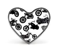 Black Motorcycle Silhouette Set from Different Perspectives on White Heart Badge Smooth Surface Lapel Tie Pin, Lightweight Badge for Women Men Office Worker Nurse Teacher Student Shirts Backpack