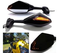 Black Motorcycle Turn Signal Rearview Mirror with LED Arrow Indicator For CBR GSXR YZF(Gloss Black+Smoke Lens)
