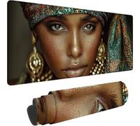 Black Mouse Mat 700x300x3 mm Large Gaming Mouse Pad African Woman Desk Mat with Stitched Edges, Mousepad Non Slip Rubber Base, Waterproof Keyboard Desk Pad, Office Accessories for Home Decor w-6561