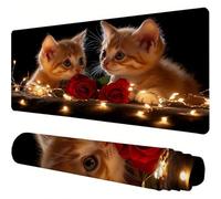 Black Mouse Mat Cat Desk Mat 1000x500x3mm Mouse Pad Large, Waterproof Mousepad with Stitched Edges and Non-Slip Rubber Base Mousemat, Desk Accessories for Men, Work From Home Essentials Gifts J1-317