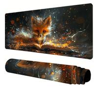 Black Mouse Mat Fox Desk Mat 1200x600x3mm Mouse Pad Large, Waterproof Mousepad with Stitched Edges and Non-Slip Rubber Base Mousemat, Desk Accessories for Men, Work From Home Essentials Gifts J1-547