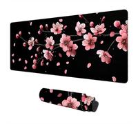 Black Mouse Mat Large 800x300 mm Gaming Mouse Pad Flower Mousepad, Waterproof Desk Pad Keyboard Mat for Computer Accessories, Mousemat with Non-Slip Base Stitched Edges for Gifts for Men Office F-51
