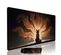 Black Mouse Mat Large Gaming Mouse Pad Fox Computer Keyboard Pads xxl 1400x600x3mm Waterproof Smooth Cloth Surface with Rubber Base Non-Slip Desk Matt with Stitched Edges for Laptop, Office w-5172