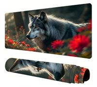 Black Mouse Mat Wolf Desk Mat 1500x800x3mm Mouse Pad Large, Waterproof Mousepad with Stitched Edges and Non-Slip Rubber Base Mousemat, Desk Accessories for Men, Work From Home Essentials Gifts J1-909