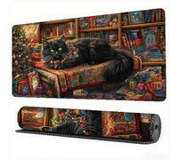 Black Mouse Mat XXL 31.5x11.8x0.12 inch Large Gaming Mouse Pad Magic Cat Desk Mat Stitched Edges, Washable Japanese Mousepad with Anti-Slip Rubber Base for Laptop Office Decor, Gifts for Women,Model41