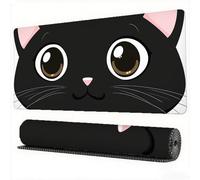 Black Mouse Mat XXL 59.1x31.5x0.12 inch Large Gaming Mouse Pad Cat Desk Mat Stitched Edges, Washable Japanese Mousepad with Anti-Slip Rubber Base Computers Desk Pad for Laptop Office Decor, Model992