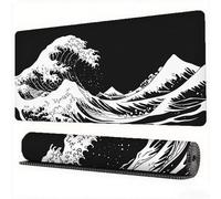 Black Mouse Pad 1500 x 800 x 3 mm XXL Desk Mat Ocean Waves Mouse Mat, Extended Japanese Mousepad, Large Desk Pad with Non-Slip Base and Stitched Edge Office Accessories for Gaming Work Laptop,Model895
