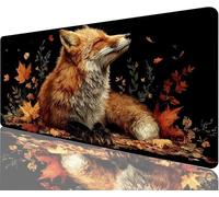Black Mouse Pad,600x300x3mm Mouse Mat Fox Desk Mat Large, Soft Smooth Surface with Anti-Slip Rubber Base Mousepad Waterproof, Durable, Extended Length Desk Pad for Gaming Christmas Decorations N1-197