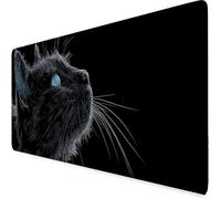 Black Mouse Pad Cat Large Mouse Mat, Gaming Desk Mat Soft Smooth Surface and Anti-Slip Rubber Base Waterproof Soft Cloth, Desk Accessories for Men, Computer, Work, Home Office (Black 100 x 50cm) d4883