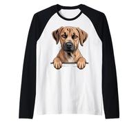 Black Mouth Cur Funny Peeking Pocket Puppy Dog Lover Raglan Baseball Tee