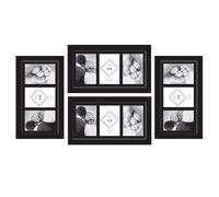 BLACK Multiple Photo Frame - 4 Pack Multi 3 Aperture Picture Frame 6x4 with Wall Mount, Horizontal/Vertical Display Collage Picture Frame, Solid Wood Glass Front Triple Photo Frame for Home Decoration