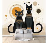 Black Mural Wallpaper 3D DIY Bohemia The Sun Animals Kittens Wall Decal Art Murals, Kids Room Gift Stick on Wall for Living Room Bedroom Restaurant Home Decor - 400 x 280 cm