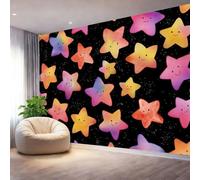 Black Mural Wallpaper for Living Room,350 x 264 cm（WxH Large Non-Woven Photo Wall Mural for Dining Room Hallway Lounge - Stars Watercolors Dreams Pattern Home Decor