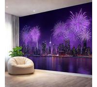 Black Mural Wallpaper for Living Room,400 x 288 cm（WxH Large Non-Woven Photo Wall Mural for Dining Room Hallway Lounge - Fireworks Urban Architecture Pattern Home Decor
