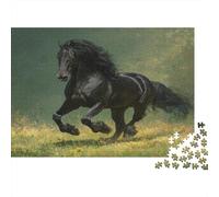 Black Muscular Horse Running on Green Grass Rätsel Für Erwachsene || 1000pcs (75x50cm) Puzzles Lernspiele Home Decor Puzzles
