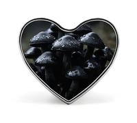 Black Mushrooms Lapel Pin Heart Metal Brooch Pin with Secure Pinback Fashion Button Badge for Clothing, Hats, Bags Decoration