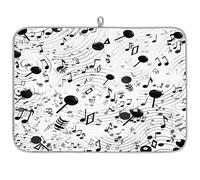 Black Music Note Microfibre Dish Drying Mat Absorbent Dish Drying Drainers Mats for Kitchen Spoon Glass Plate 45.7 x 60.9 cm