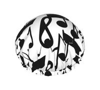 Black Music Note Print Shower Cap, Shower Cap for Women Reusable, Waterproof Bath Cap,Quick Drying Bath Hair Cap