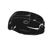 Black Music Notes Print Elastic Headbands for Women Sports Head Wrap Unisex Sweatbands,for Workout Yoga Running