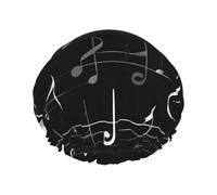 Black Music Notes Print Shower Cap, Shower Cap for Women Reusable, Waterproof Bath Cap,Quick Drying Bath Hair Cap