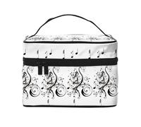Black Music Notes -Print Waterproof Cosmetic Bag for Travel & Gym - Large Makeup Organizer Compartments, Premium Twill Fabric, Leak-Proof Design