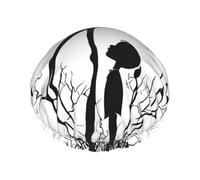 Black Music Notes Printed Double Layer Lined Shower Cap,Shower Caps For Women Reusable