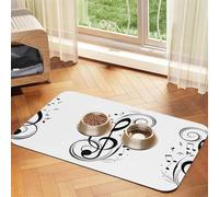 Black Music Notes Printed Pet Bowl Mats, Non-Slip And Tasteless Dog And Cat Feeding Mats