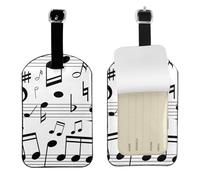 Black Music Notes Scales,Luggage Tags Pu Leather Name Tag Travel Suitcase Identifier ID Tags Durable Baggage Label 2 pcs