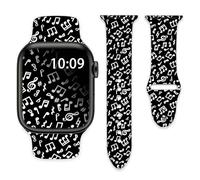 Black Music Notes Watch Bands Compatible with Apple Watch 38mm 40mm 41mm for Girls Women Men Silicone Wristbands Strap Replacement for IWatch Series SE 8 7 6 5 4 3 2 1