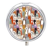 Black Music Notes with White Daisies Flowers on Black White Stripes Iron Pill Box Case Organizer with Internal Separate Plastic Dividers, Travel Small Medicine Bag Holder Carrier Round Container