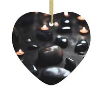 Black Mystery Heart Stone Ceramic Christmas Heart Pendant, The Pottery Piece is Available with Silk Thread