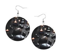 Black Mystery Heart Stone Prints Leather Round Earrings Pendant Stylish And Light Lightweight Dangle For Women Girls, One Size, Leather, No Gemstone